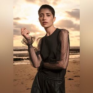 Me+em dotted tulle sleeve black top